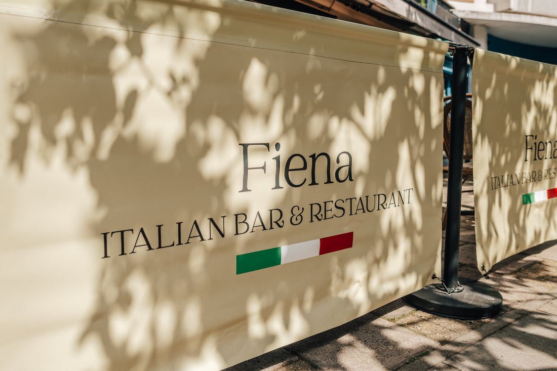 Fiena's branded outdoor screens on Judd Street, King's Cross