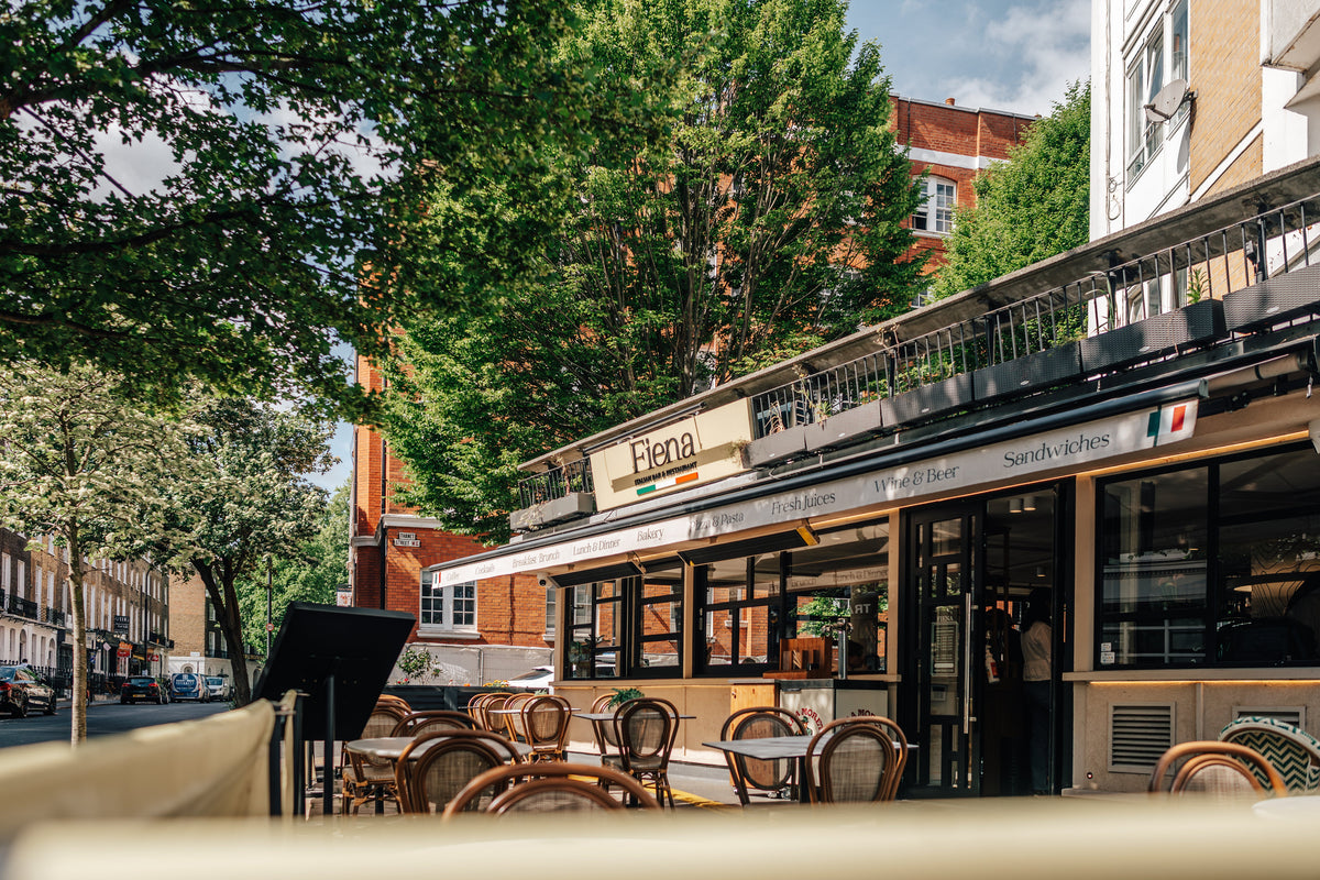 Fiena cafe exterior on Judd Street with awnings for bakery, fresh juices and wine